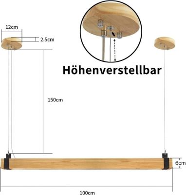 NETTLIFE Suspension LED Vintage Dimmable 100cm Bois & Métal pour Salle à Manger