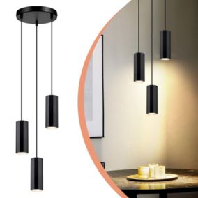 NETTLIFE Suspension métal noir Diam.20 cm GU10 3 flammes table à manger salon salle à manger moderne lampe industrielle