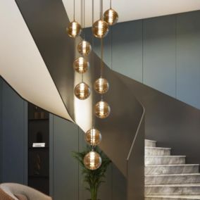 NETTLIFE Suspension table de salle à manger Suspension réglable en hauteur Lustre Suspension à 10 flammes en verre