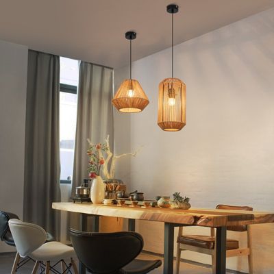 NETTLIFE Suspension table à manger vintage 1 ampoule corde de chanvre lanterne design E27 lampe de salle à manger