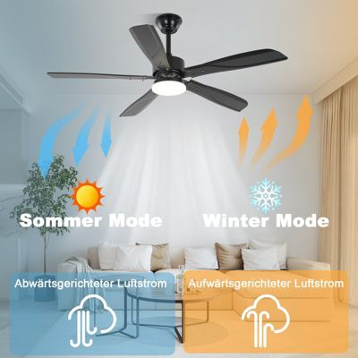 NETTLIFE Ventilateur de plafond avec éclairage LED silencieux Mode Été Hiver Intensité variable 23W Noir 125 cm