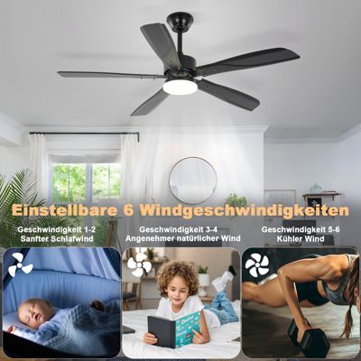 NETTLIFE Ventilateur de plafond avec éclairage LED silencieux Mode Été Hiver Intensité variable 23W Noir 125 cm