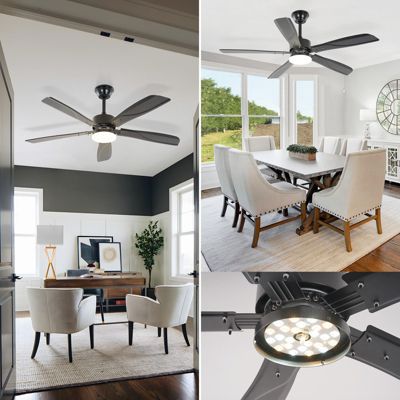 NETTLIFE Ventilateur de plafond avec éclairage LED silencieux Mode Été Hiver Intensité variable 23W Noir 125 cm