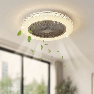 NETTLIFE Ventilateur de Plafond LED 48 5cm Cristal Silencieux Mode Été Hiver Dimmable Télécommande Salon Chambre