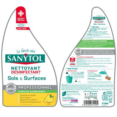 Sanytol - Nettoyant ménager désinfectant sols & surfaces - Fraicheur Citron