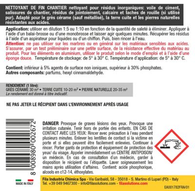 Nettoyant fin de chantier intérieur extérieur Fila 1L
