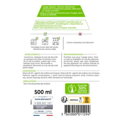 Nettoyant multi-usages à l'alcool ménager SoluVert Starwax 500ml