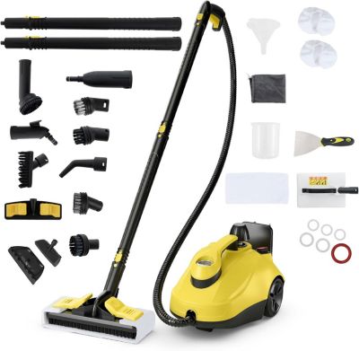 Nettoyeur Vapeur 2000W Pression 5 Bars 15 Accessoires Réservoir Eau Nettoyeur Vapeur Haute Pression Jaune