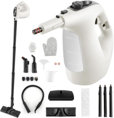 Nettoyeur Vapeur à Main 1400 W, Réservoir 400 ml, Verrouillage de Sécurité,avec 14 Accessoires pour Maison, Voiture (Gris)