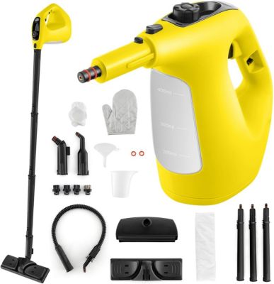 Nettoyeur Vapeur à Main 1400 W, Réservoir 400 ml ,Verrouillage de Sécurité, avec 14 Accessoires pour Maison, Voiture (Jaune)