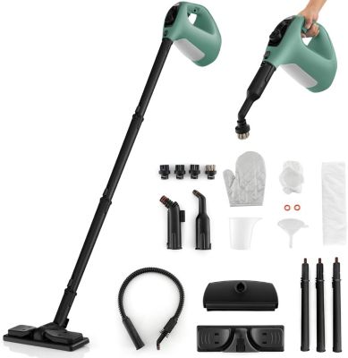 Nettoyeur Vapeur à Main 1400 W, Réservoir 400 ml ,Verrouillage de Sécurité, avec 14 Accessoires pour Maison, Voiture (Vert)