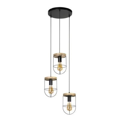 Netuno Lampe Suspendue 3xE27 Max.60W Chêne huilé/Métal Noir/Câble PVC Noir