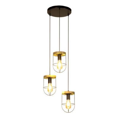 Netuno Lampe Suspendue 3xE27 Max.60W Chêne huilé/Métal Noir/Câble PVC Noir