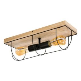Netuno Wall/Plafonnier 2xE27 Max.15W LED Chêne huilé/Métal Noir