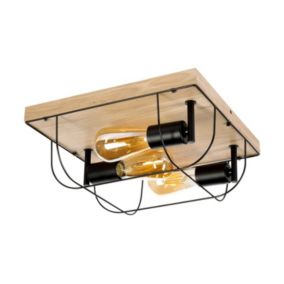 Netuno Wall/Plafonnier 3xE27 Max.15W LED Chêne huilé/Métal Noir