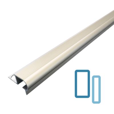 Nez de Marche Escalier Arrondi Argent Mat 10 mm Antiderapante EXT/INT pour carrelage. L 2,5m.