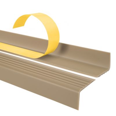 Nez de marche PVC adhesif 40x25 mm QUEST - profil antiderapant a rainures pour escalier, ND - 90 cm, beige