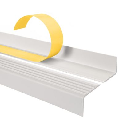 Nez de marche PVC adhesif 40x25 mm QUEST - profil antiderapant a rainures pour escalier, ND - 90 cm, blanc