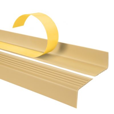 Nez de marche PVC adhesif 40x25 mm QUEST - profil antiderapant a rainures pour escalier, ND - 90 cm, crème