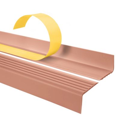 Nez de marche PVC adhesif 40x25 mm QUEST - profil antiderapant a rainures pour escalier, ND - 90 cm, marron clair