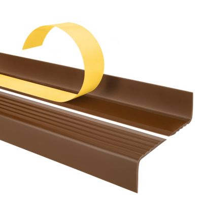 Nez de marche PVC adhesif 40x25 mm QUEST - profil antiderapant a rainures pour escalier, ND - 90 cm, marron