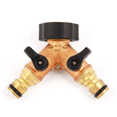 Nez raccord double de robinet laiton FISHTEC avec vannes pour arrosage