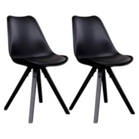 NIBBEN - Lot de 2 Chaises Noires et Piétement Hévéa Noir