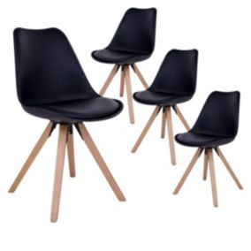 NIBBEN - Lot de 4 Chaises Noires et Piétement Hévéa