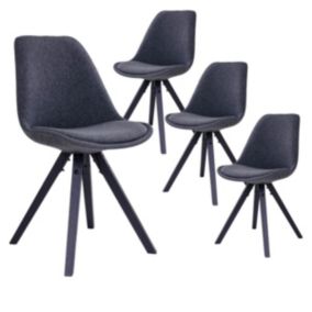 NIBBEN - Lot de 4 Chaises Tissu Gris Foncé et Piétement Hévéa Noir