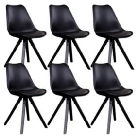 NIBBEN - Lot de 6 Chaises Noires et Piétement Hévéa Noir