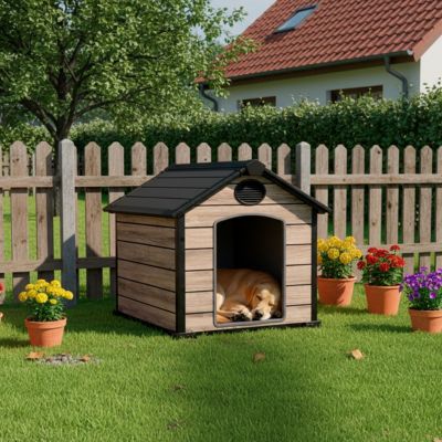 Niche chien extérieur Oak O10 - 102x115x100 cm - Plancher inclus - Effet bois premium - 2 aérateurs de ventilation - Imperméable