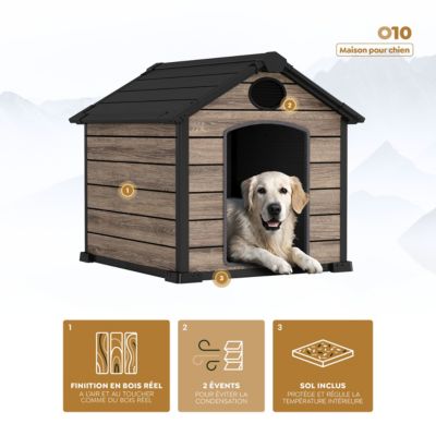 Niche chien extérieur Oak O10 - 102x115x100 cm - Plancher inclus - Effet bois premium - 2 aérateurs de ventilation - Imperméable