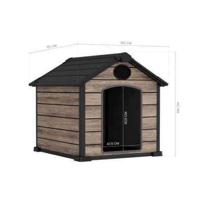 Niche chien extérieur Oak O10 - 102x115x100 cm - Plancher inclus - Effet bois premium - 2 aérateurs de ventilation - Imperméable