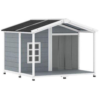 Niche chien moyenne taille gris 103x107x83,5cm bois surélevé étanche, toit asphalte et terrasse