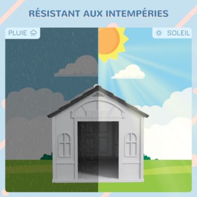 Niche chien style cottage dim. 65L x 75l x 63H cm - motifs fenêtres, porte, aération - PP blanc gris
