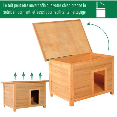 Niche chien sur pied dim. 85L x 58l x 58H cm - toit ouvrant bitumé vert - bois sapin pré-huilé