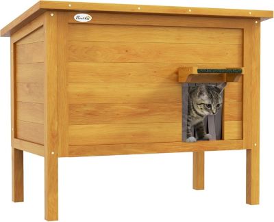 Niche d'extérieur pour Chats en Bois surélevée avec Toit ouvrable, isolée avec Toit Asphalte, 85 x 50 x 68,5 cm, Naturel et Vert