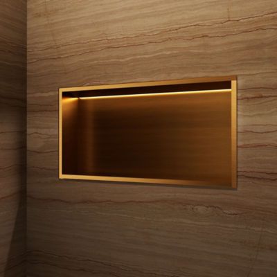 Niche de Douche Mural Éclairage Led 63 x 33 cm - Rangement Salle de Bain en finition Or Brossé - OCEANIC