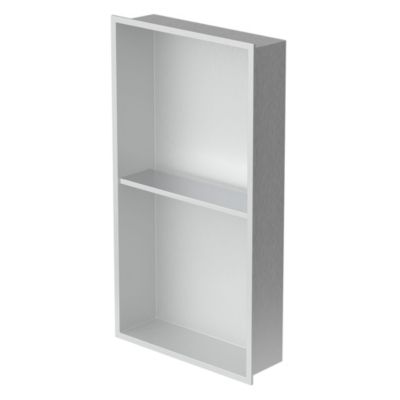 Niche murale de douche encastrée étagère double argent en acier inox 30x60x10 cm