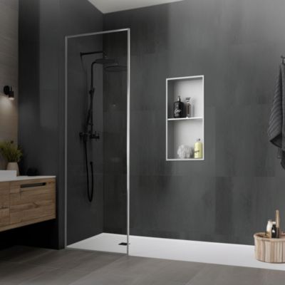 Niche murale de douche encastrée étagère double argent en acier inox 30x60x10 cm