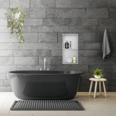 Niche murale de douche encastrée étagère double argent en acier inox 30x60x10 cm
