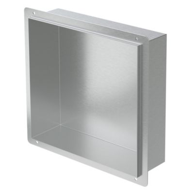 Niche murale de douche encastrée étagère sans rebord argenté en acier 30x30 cm