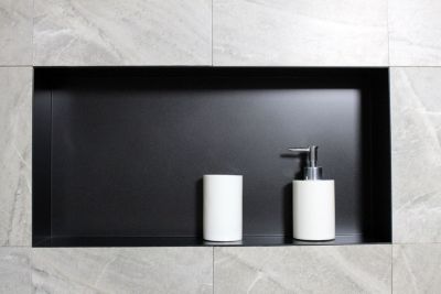 Niche murale de douche, étagère encastrable douche acier inox, sans rebord, 60x30x10cm, BS603010 Noir