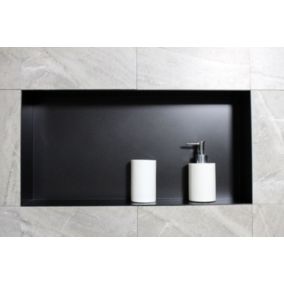 Niche murale de douche, étagère encastrable douche acier inox, sans rebord, 60x30x10cm, BS603010 Noir