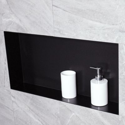 Niche murale de douche, étagère encastrable douche acier inox, sans rebord, 60x30x10cm, BS603010 Noir