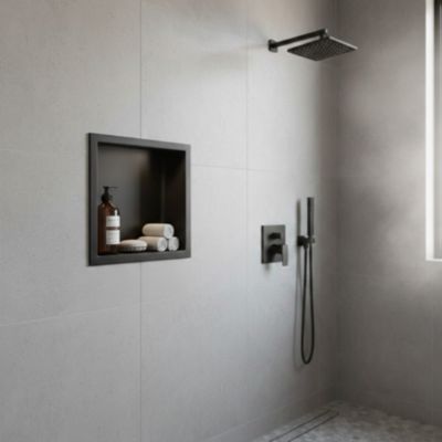 Niche murale de douche, étagère encastrable douche acier Noir Mat - 30x30cm