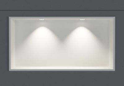 Niche murale douche acier inox + 2 Spots LED, étagère douche encastrable - 30x60x10cm (HxLxP) - Blanc, 2x Spot Chrome
