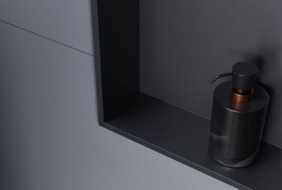 Niche murale douche acier inox + 2 Spots LED, étagère douche encastrable - 30x60x10cm (HxLxP) - Noir, 2x Spot Blanc mat