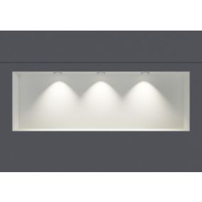 Niche murale douche acier inox + 3 LED, étagère douche encastrable NT309010X, 30x90x10cm(HxLxP)- Blanc, 3x Spot noir mat