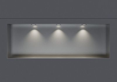 Niche murale douche acier inox + 3 Spots LED, étagère douche encastré NT309010X, 30x90x10cm (HxLxP), Acier brossé, 3 Spot noir mat
